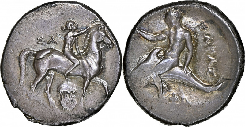 ITALY. Calabria. Tarentum. AR Didrachm (Nomos) (7.86 gms), ca. 332-302 B.C. NGC ...