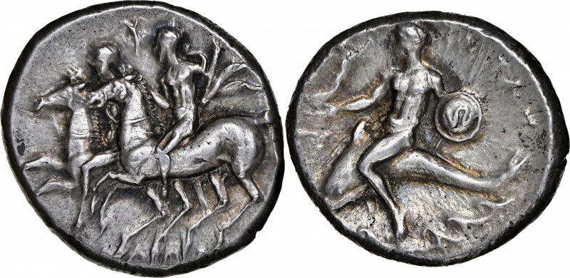 ITALY. Calabria. Tarentum. AR Didrachm (Nomos) (6.49 gms), ca. 280-272 B.C. NGC ...