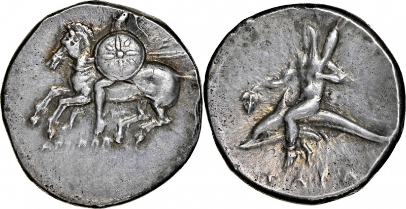 ITALY. Calabria. Tarentum. AR Didrachm (Nomos) (6.36 gms), ca. 280-272 B.C. NGC ...