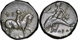 ITALY. Calabria. Tarentum. AR Didrachm (Nomos) (6.31 gms), ca. 272-240 B.C. NGC Ch EF, Strike: 4/5 Surface: 5/5.

HGC-1, 889; Vlasto-855-6; HN Italy...