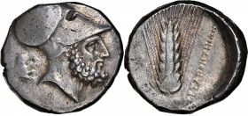 ITALY. Lucania. Metapontion. AR Distater (Double Nomos) (15.85 gms), ca. 340-330 B.C. NGC Ch VF, Strike: 3/5 Surface: 4/5.

HGC-1, 1026; Johnston-B1...
