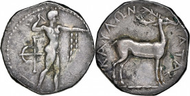 ITALY. Bruttium. Kaulonia. AR Stater (Nomos) (6.55 gms), ca. 400-389/8 B.C. NGC VF, Strike: 5/5 Surface: 3/5. Light Marks.

HGC-1, 1422; HN Italy-20...