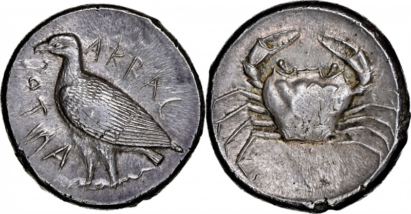 SICILY. Akragas. AR Tetradrachm (16.99 gms), ca. 460-450/46 B.C. NGC AU, Strike:...