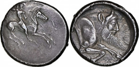 SICILY. Gela. AR Didrachm (8.43 gms), ca. 490/485-480/475 B.C. NGC Ch EF, Strike: 4/5 Surface: 5/5.

HGC-2, 363; Jenkins-47.2 (O14/R19; this coin); ...