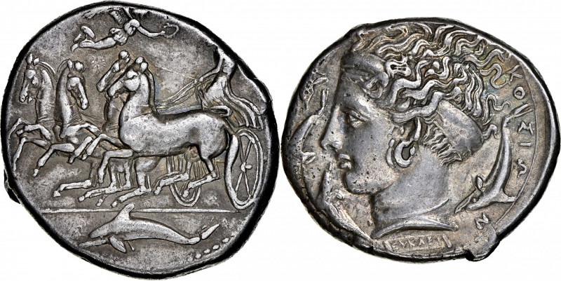 SICILY. Syracuse. Dionysios I, 406-367 B.C. AR Tetradrachm (17.27 gms), Reverse ...