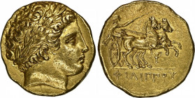 MACEDON. Kingdom of Macedon. Time of Philip II to Alexander III (the Great), 340/36-328 B.C. AV Stater (8.60 gms), Pella Mint. NGC AU, Strike: 5/5 Sur...