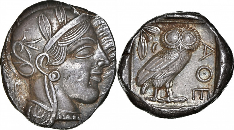 ATTICA. Athens. AR Tetradrachm (17.19 gms), ca. 454-404 B.C. NGC Ch AU, Strike: ...