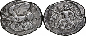 PELOPONNESOS. Elis. Olympia. AR Stater (12.00 gms), "Zeus" Mint, ca. 468-460 B.C (78th-80th Olympiad). NGC VF, Strike: 5/5 Surface: 2/5. Countermarks....