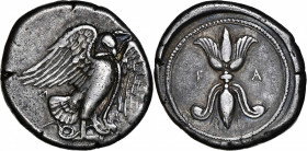 PELOPONNESOS. Elis. Olympia. AR Stater (12.03 gms), "Zeus" Mint; engraved by Da-, ca. 424-420 B.C (89th-90th Olympiad). NGC VF★, Strike: 4/5 Surface: ...