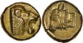 LESBOS. Mytilene. EL Hekte (2.59 gms), ca. 521-478 B.C. NGC AU, Strike: 5/5 Surface: 4/5.

HGC-6, 937; Bodenstedt-12.15 (this coin cited). Obverse: ...