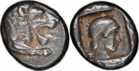 CARIA. Knidos. AR Drachm (6.08 gms), ca. 465-449 B.C. NGC Ch VF, Strike: 5/5 Surface: 4/5. Fine Style.

SNG Cop-231-4; SNG Keckman-132. Obverse: Hea...