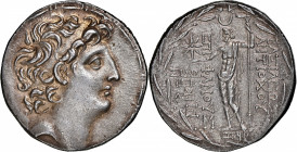 SYRIA. Seleukid Kingdom. Antiochos VIII Epihanes (Grypos), 121/0-97/6 B.C. AR Tetradrachm (16.63 gms), Sidon Mint, dated SE 197 (116/5 B.C). NGC Ch AU...