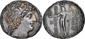 SYRIA. Seleukid Kingdom. Antiochos VIII Epihanes (Grypos), 121/0-97/6 B.C. AR Tetradrachm (16.66 gms), Ake-Ptolemais Mint, 121/0-113 B.C. NGC EF, Stri...