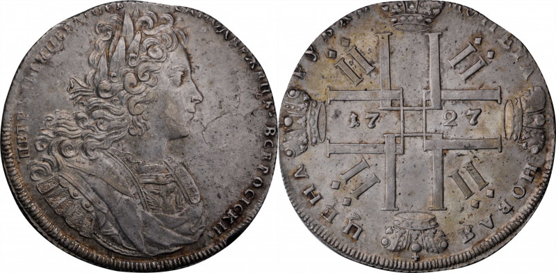 RUSSIA. Ruble, 1727. Kadashevsky (Moscow) Mint. Peter II. PCGS AU-55.

KM-182....