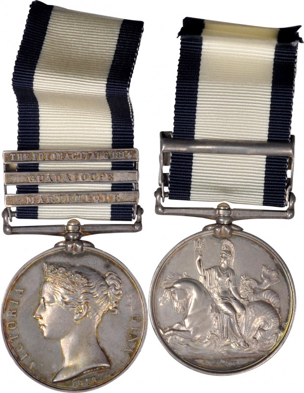 1848 British Naval General Service medal with three clasps: THE POTOMAC 17 AUG 1...