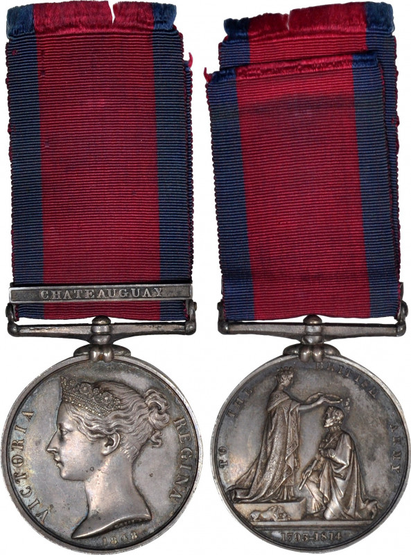 1848 British Military General Service medal with one clasp. CHATEAUGUAY. Silver,...