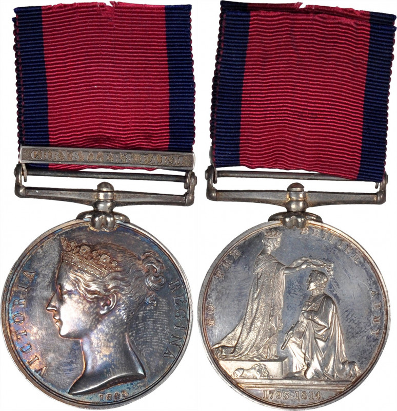 1848 British Military General Service medal with one clasp. CHRYSTLER’S FARM. Si...