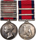 1848 British Military General Service medal with nine clasps. TOULOUSE, ORTHES, NIVE, NIVELLE, PYRENEES, SALAMANCA, CORUNNA, VIMIERA, ROLEIA. Silver, ...