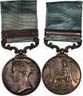 (1851) Army of India medal with one clasp. BHURTPOOR. Silver, 36 mm. MY-104 (clasp xxi), BBM-53. Swivel mount and scroll suspension. About Uncirculate...