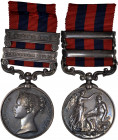 1854 India General Service medal with two clasps: HAZARA 1888 and CHIN-LUSHAI 1889-90. Silver, 36 mm. MY-117 (clasps xii and xv), BBM-70. Swivel mount...