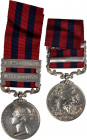 1854 India General Service medal with two clasps: BURMA 1885-7 and BURMA 1887-89. Silver, 36 mm. MY-117 (clasps x and xiii), BBM-70. Swivel mount and ...