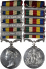 1854 Second China War medal with four clasps: CHINA 1842, FATSHAN 1857, CANTON 1857, TAKU FORTS 1860. Silver, 36 mm. MY-122 (clasps i, ii, iii, v), BB...