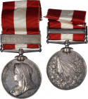 (1899) Canada General Service medal with one clasp: FENIAN RAID 1870. Silver, 36 mm. MY-125 (clasp ii), BBM-80. Edge mount with straight bar swivel su...