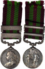 1895 India medal with two clasps: PUNJAB FRONTIER 1897-98, TIRAH 1897-98. Silver, 36 mm. MY-142 (clasps iii, vi), BBM-98. Edge mount with scrollwork s...