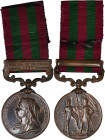 1895 India medal with one clasp: RELIEF OF CHITRAL 1895. Bronze, 36 mm. MY-142 (clasp ii), BBM-98. Edge mount with scrollwork swivel suspension. Extre...
