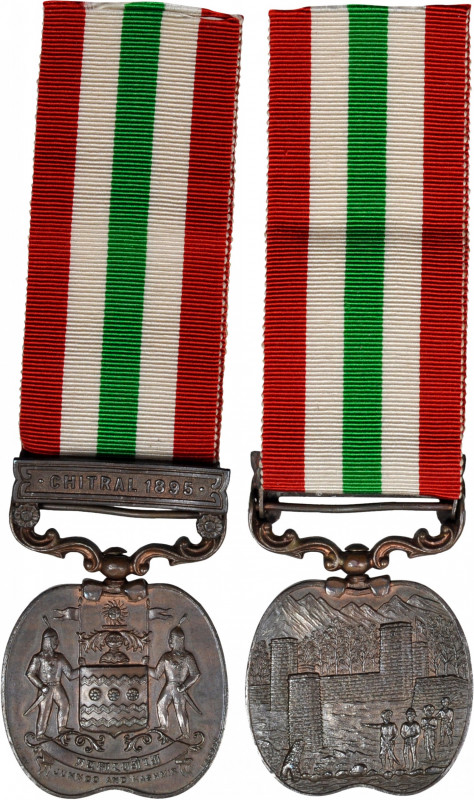 (1895) Jummoo and Kashmir medal with one clasp: CHITRAL 1895. Bronze, 38 x 35 mm...