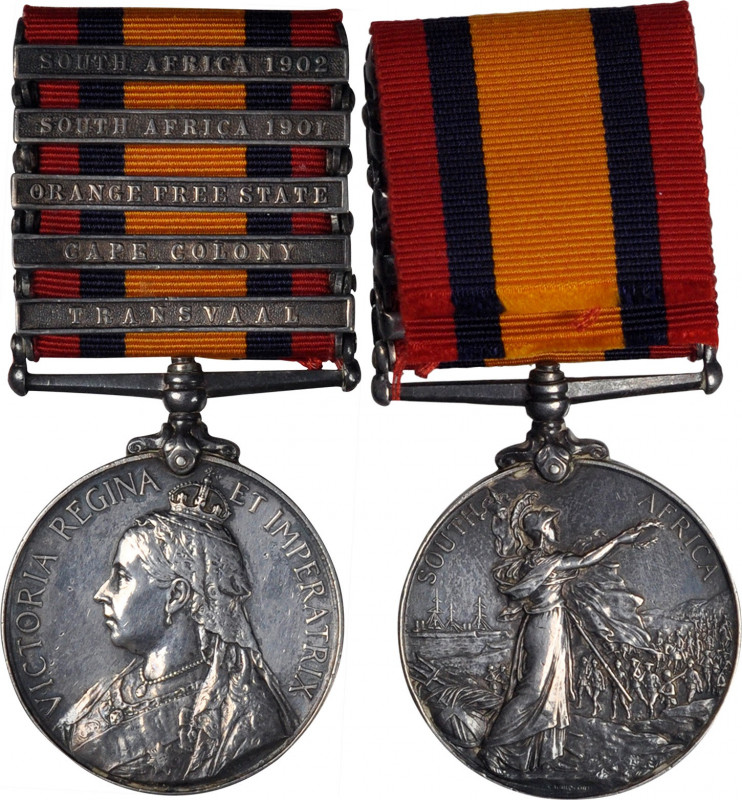 (1901) Queen’s South Africa medal with five clasps: TRANSVAAL, CAPE COLONY, ORAN...