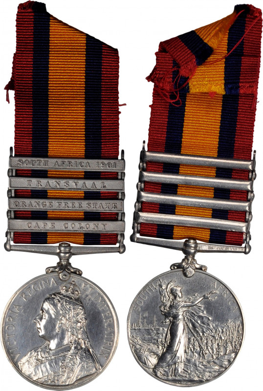 (1901) Queen’s South Africa medal with four clasps: CAPE COLONY, ORANGE FREE STA...