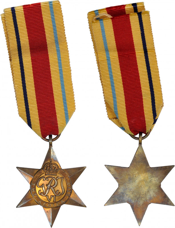 (1945) Africa Star. Bronze, 44 x 38 mm. MY-180, BBM-135. Integral loop and ring,...