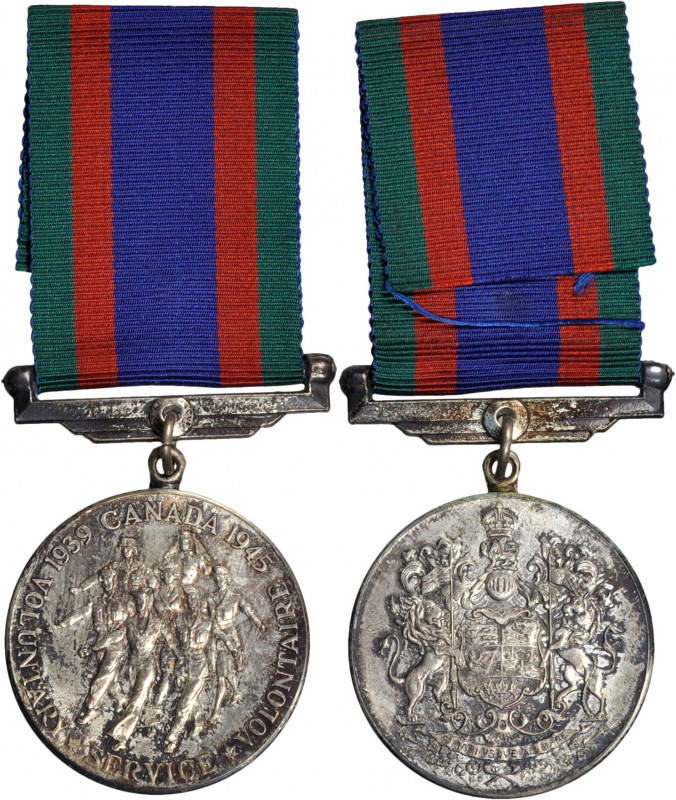 (1945) Canadian Volunteer Service medal. Silver, 36 mm. MY-188, BBM-143. Integra...