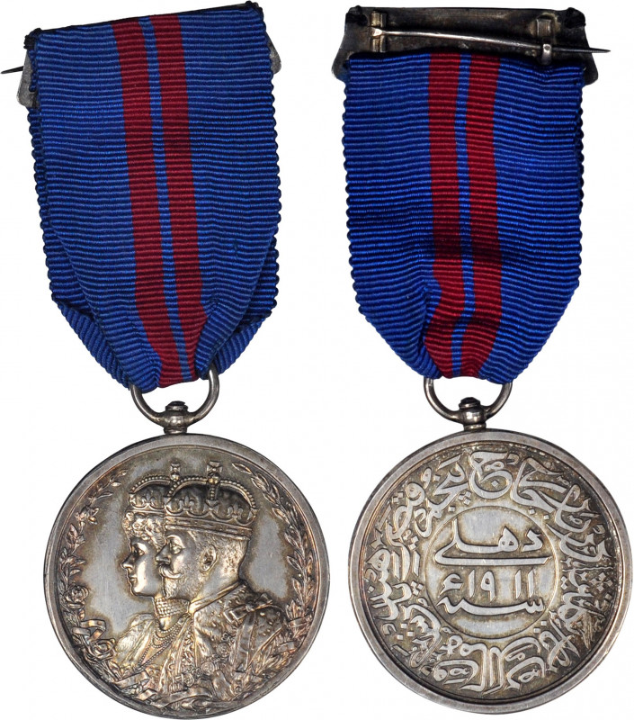 1911 Delhi Durbar medal. Silver, 38.5 mm. MY-312. Edge post with swivel ring sus...