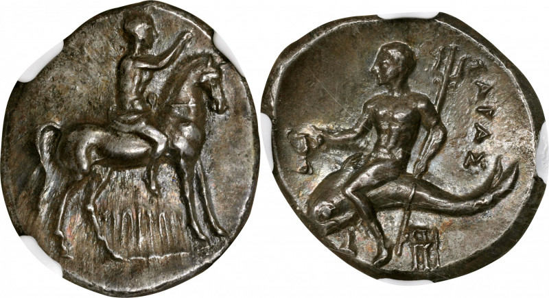 ITALY. Calabria. Tarentum. AR Didrachm (Nomos) (6.41 gms), ca. 272-240 B.C. NGC ...