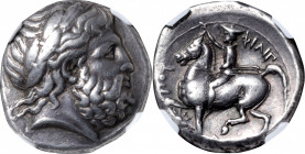 MACEDON. Kingdom of Macedon. Philip II, 359-336 B.C. AR Tetradrachm (14.45 gms), Pella Mint, ca. 354/3-349/8 B.C. NGC Ch VF, Strike: 4/5 Surface: 5/5....