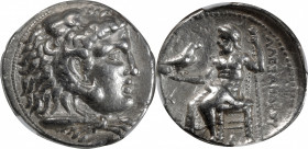 MACEDON. Kingdom of Macedon. Alexander III (the Great), 336-323 B.C. AR Tetradrachm, Uncertain Mint. NGC EF. Graffito.

Obverse: Head of Herakles ri...