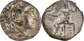 MACEDON. Kingdom of Macedon. Demetrios Poliorketes, 306-283 B.C. AR Tetradrachm (17.05 gms), Tyre Mint, ca. 290-286 B.C. NGC AU, Strike: 4/5 Surface: ...