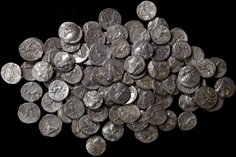 EUBOIA. Histiaia. Group of Silver Tetroboles (91 Pieces), ca. 338-304 B.C. Grade...