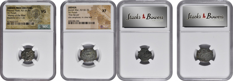 JUDAEA. Duo of AE Prutot (2 Pieces). Both NGC Certified.

1) Roman Procurators...