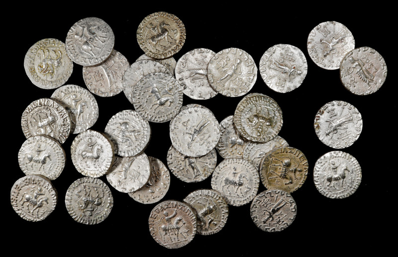 INDO-SKYTHIANS. Azes II, ca. 35-12 B.C. Group of Silver Tetradrachms (34 Pieces)...