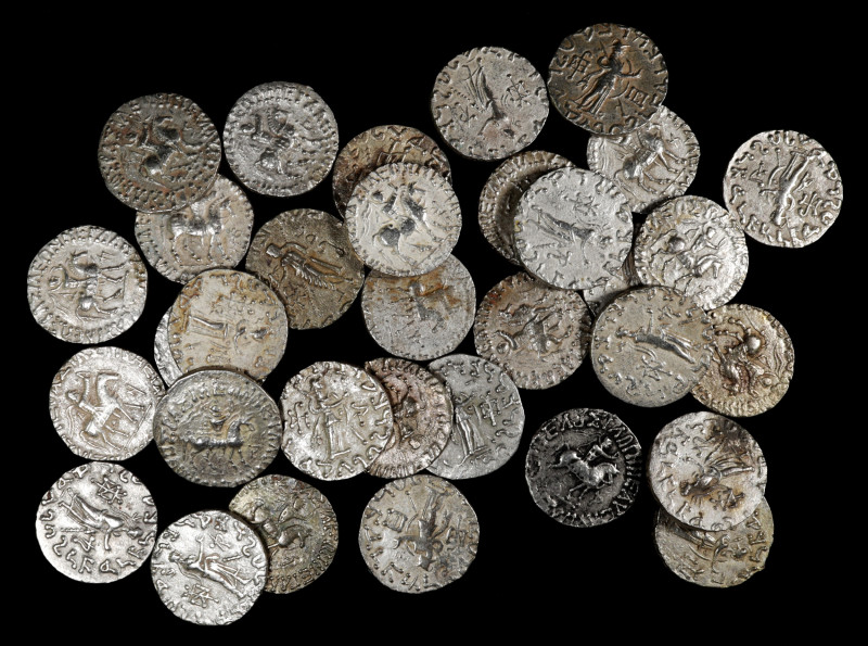 INDO-SKYTHIANS. Azes II, ca. 35-12 B.C. Group of Silver Tetradrachms (33 Pieces)...