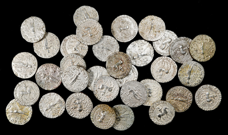 INDO-SKYTHIANS. Azes II, ca. 35-12 B.C. Group of Silver Tetradrachms (33 Pieces)...