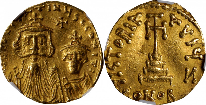 CONSTANS II with CONSTANTINE IV, 641-668. AV Solidus (4.33 gms), Constantinople ...