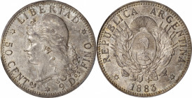 ARGENTINA. 50 Centavos, 1883. PCGS AU-58.

A well struck example with molten gray surfaces and speckled toning throughout.