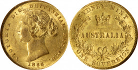 AUSTRALIA. Sovereign, 1866-SYDNEY. Sydney Mint. Victoria. NGC AU-58.

Fr-10; KM-4. A wholesome, nicely detailed Sovereign with a deep honey golden c...