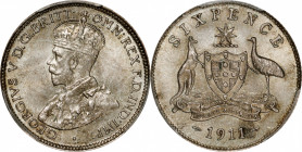 AUSTRALIA. 6 Pence, 1911-(L). London Mint. George V. PCGS MS-63.

KM-25. A well struck coin with good luster and pleasing gentle toning.