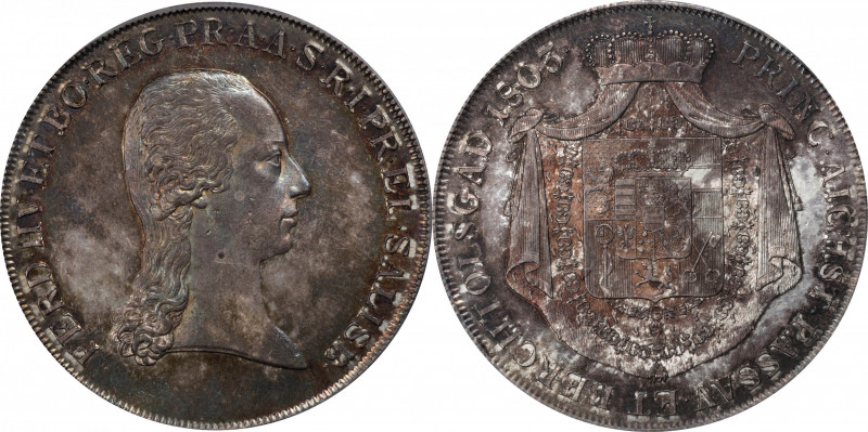 AUSTRIA. Salzburg. Taler, 1803. Ferdinand. PCGS MS-62.

Dav-43; KM-485. A hand...