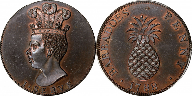 BARBADOS. Penny Restrike, 1788. George III. PCGS PROOF-65 Brown.

KM-Tn8; Prid...